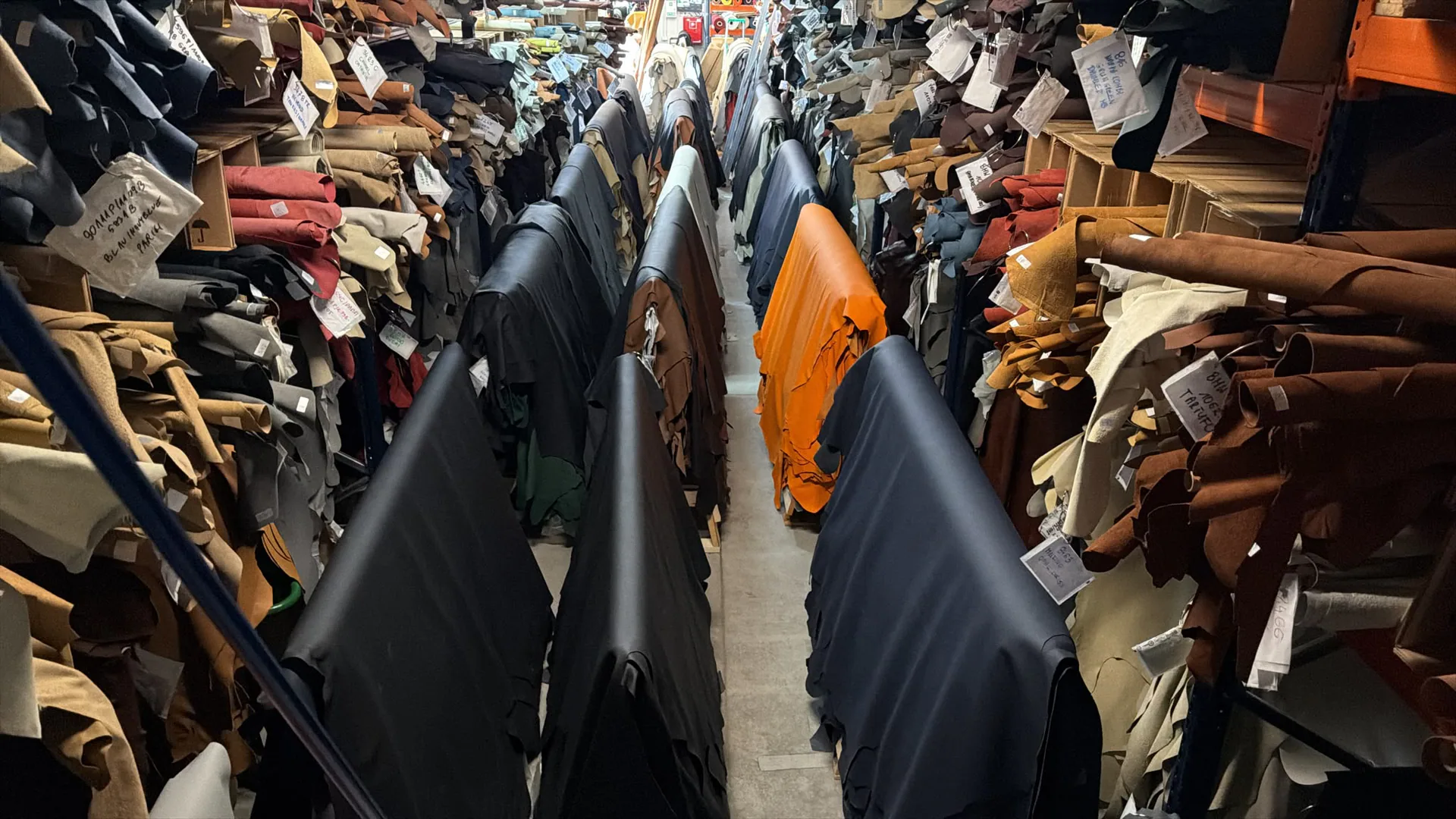 Leather materials displayed in the Kravczyk warehouse