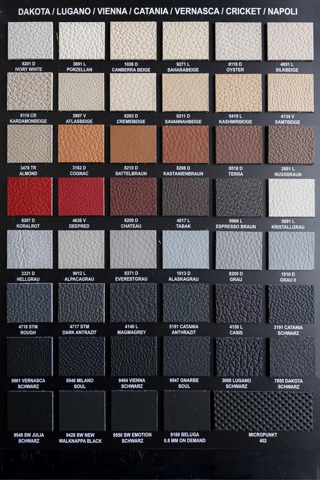 Katalog próbek skór w neutralnych kolorach